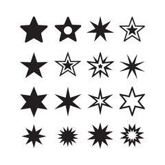 Obraz premium Collection of black stars in various shapes and point counts on a white background