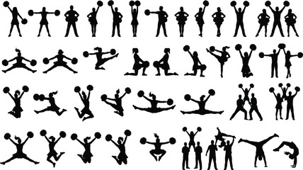 Cheerleader Silhouette Collection Performing Dynamic Dance and Jump Poses for Sports and Celebration Design © MdAriful