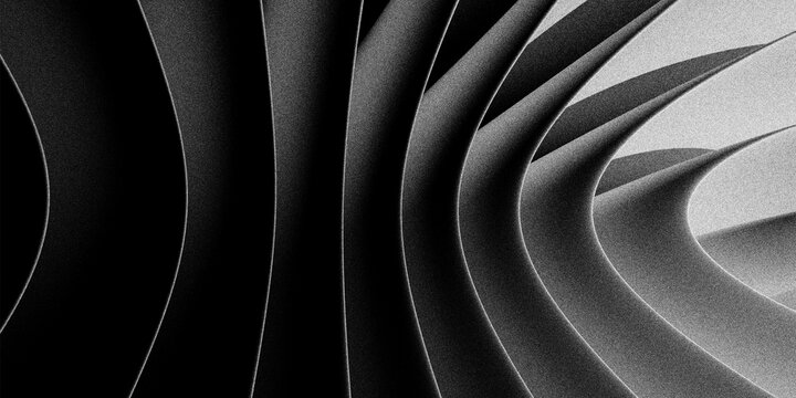 Abstract monochrome background with curved wavy lines and grainy texture