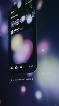Smartphone interface with social media audience reaction with hearts and likes