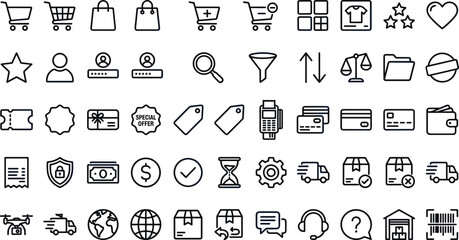 Ecommerce shopping outline icon set with retail cart payment delivery symbols for website and app design © MdMahfujAhmmed