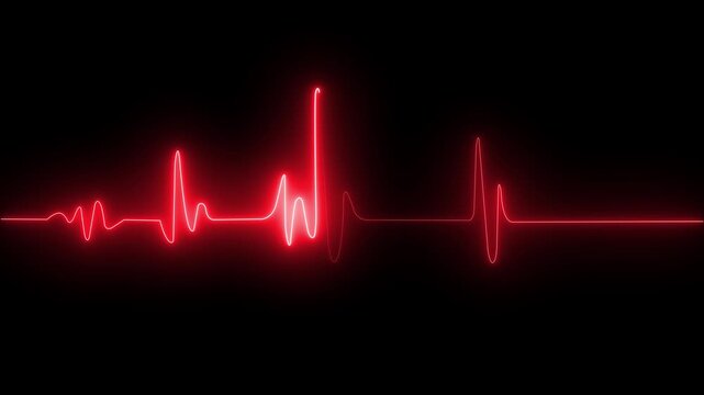 Heart rate monitor electrocardiogram beautiful skyblue bright design on black background. Heartbeat icon. Pulse line illustration.4k neon video .