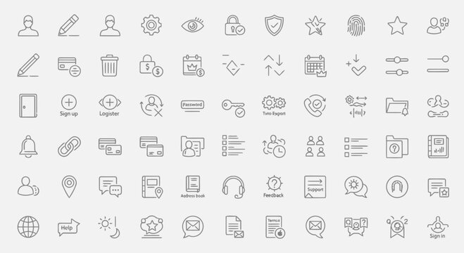 Comprehensive Collection of Minimalist Line Icons for Web User Interface and Business Application Design