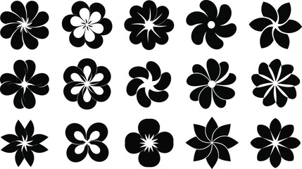 Black and white flower 15 stylized floral flowers shapes © hr graphics