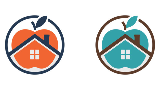 Healthy living real estate concept logo design with apple shape integrated with residential house icon