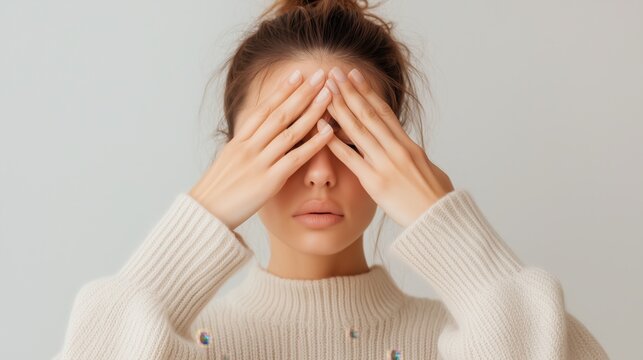 Sad Woman Hiding Face with Hands Portrait