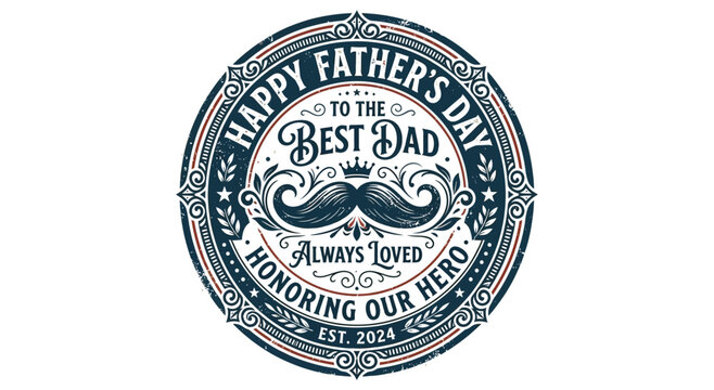 Father's Day round logo honors the best dad with a royal crown and a stylish mustache illustration.