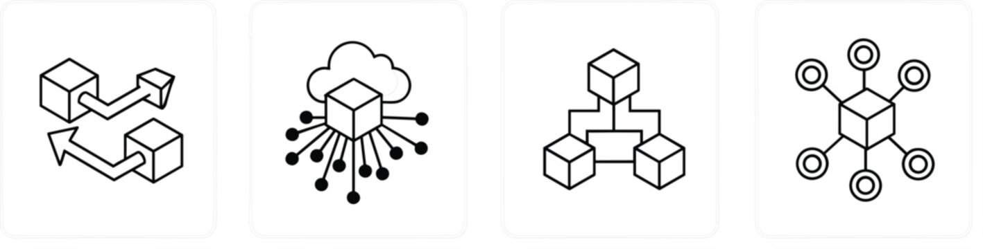 3D Cube and Network Icon Set in Vector Illustration Featuring Cloud Computing and Data Flow Symbols