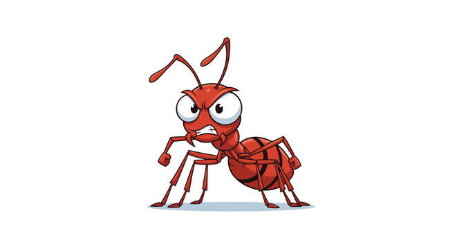Strong and angry red ant character with large white eyes and clenched fists standing in a defensive pose on a white background.