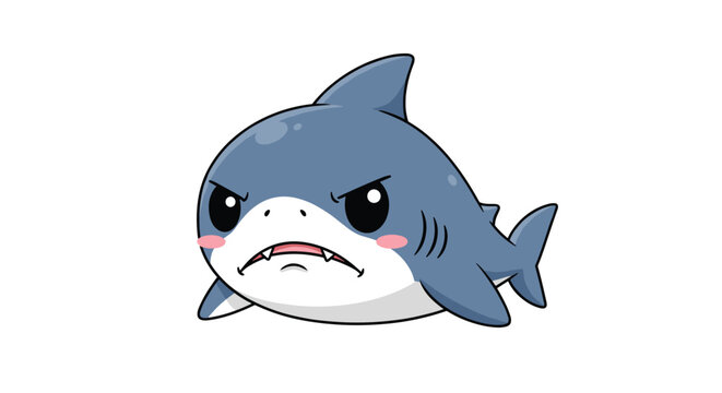 Small angry cartoon shark character with a grumpy expression and sharp teeth showing in a humorous sea animal vector illustration.