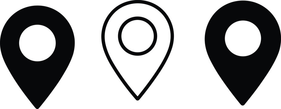 Location pin icon set with map marker navigation and GPS vector symbols collection