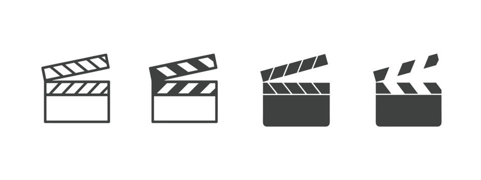 Four clapperboard in outline and solid fill styles cinema production slate clapboard