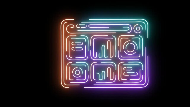 Neon digital dashboard interface animation: data analytics and business metrics ui concept