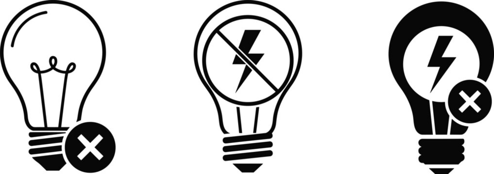 Light Bulb Icon Set in Vector Illustration Featuring Power, Error, and Off Symbols for Electricity and Energy Control
