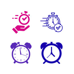 Fototapeta premium Set of four clock and stopwatch icons isolated on transparent background