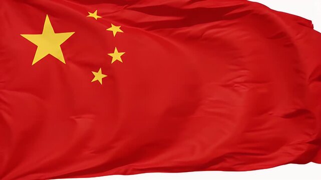 video of the Chinese national flag featuring a red field with five yellow stars in the upper left corner, gently waving.