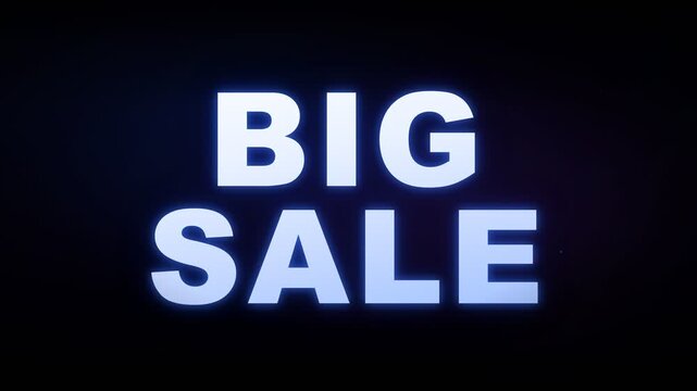 A big sale sign glows brightly on a dark background with white text