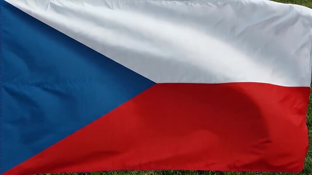 The video features the national flag of the Czech Republic against a grassy background. The flag is composed of two horizontal bands of white and red, with a blue triangle extending from the hoist