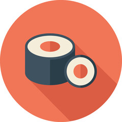 Two maki sushi rolls with salmon and rice, flat design icon, simple Japanese food illustration, vector art © RAMJAN