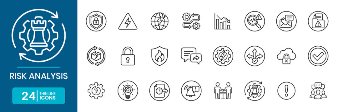 Risk Analysis Icon Set Alert Notification Crisis Situation Management Strategy Decision Problem Shield Protection