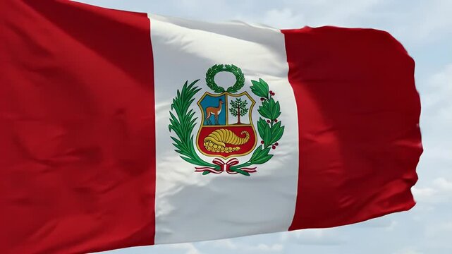 The video shows the national flag of Peru, featuring vertical red and white stripes with the national coat of arms in the center.
