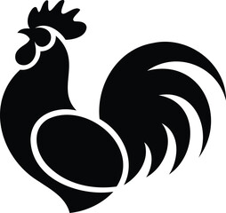 Black silhouette of a rooster with white outline standing alone on white background © Lavly