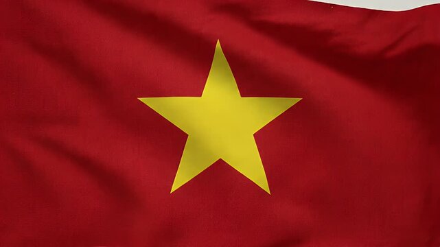 The video features the national flag of Vietnam, characterized by a large yellow star centered on a red background. The flag is waving gently, highlighting its vibrant colors and symbolic design.