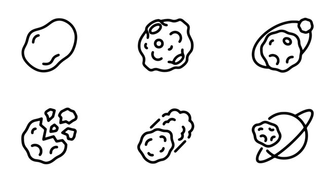 Space Asteroid Icons, Celestial Body Vector Graphics, Cosmic Rock Illustrations