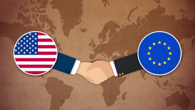 High Quality Animation Featuring Handshake of EU and USA