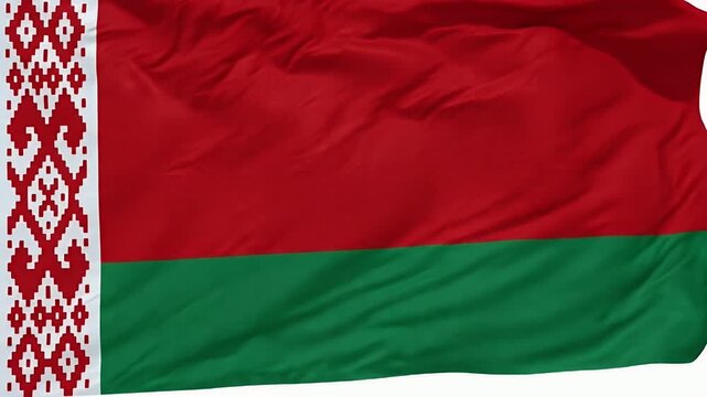 The video shows the national flag of Belarus, featuring a red and green horizontal stripe design with a distinctive white and red ornamental pattern along the hoist side.