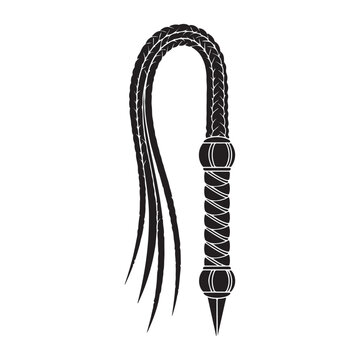 Black silhouette icon of a braided flogger whip. Symbolizing BDSM, fetish culture, power, and dominance