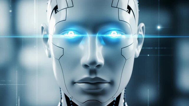 Closeup of a futuristic humanoid robot face