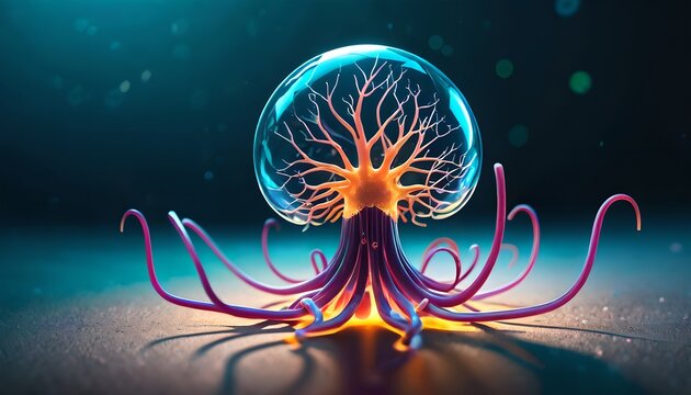 Glowing Neural Tree within Glass Sphere - Futuristic Scientific Concept Art