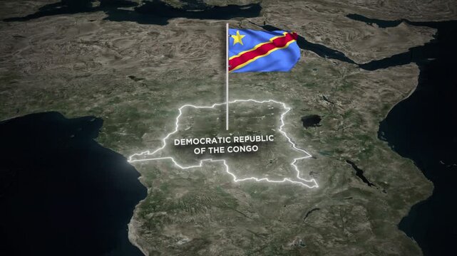Democratic Republic of the Congo Map Animation with 3D Waving of National Flag and Glowing Border Animation on World Map