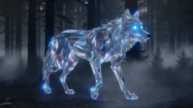 Glowing Crystal Wolf in Dark Fantasy Forest Cinematic Animation