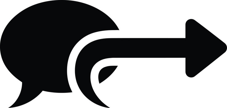 Black speech bubble with outgoing arrow icon outgoing communication dialogue