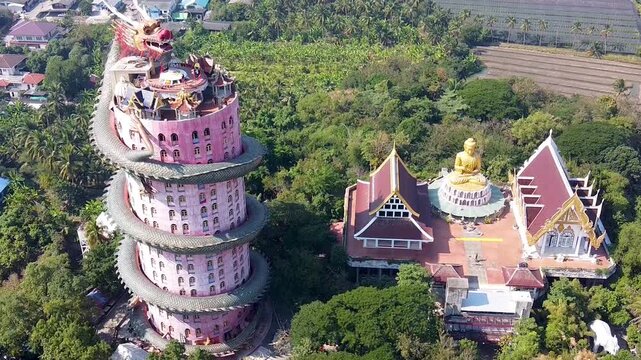 Aerial view of Wat Samphran Dragon Temple in the Sam Phran District - Nakhon Pathom province