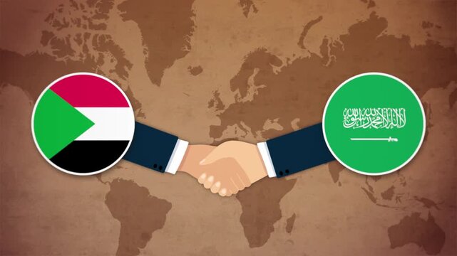 High Quality Animation Featuring Handshake of Saudi Arabia and Sudan