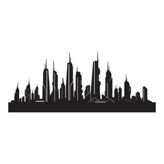 Fototapeta premium Futuristic city skyline silhouette, modern urban cityscape vector, black skyscraper horizon profile on white background, metropolis architectural outline