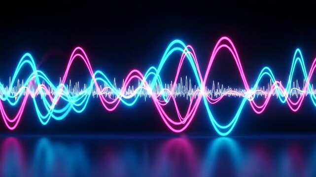 Neon abstract sound waves and audio frequency visualization
