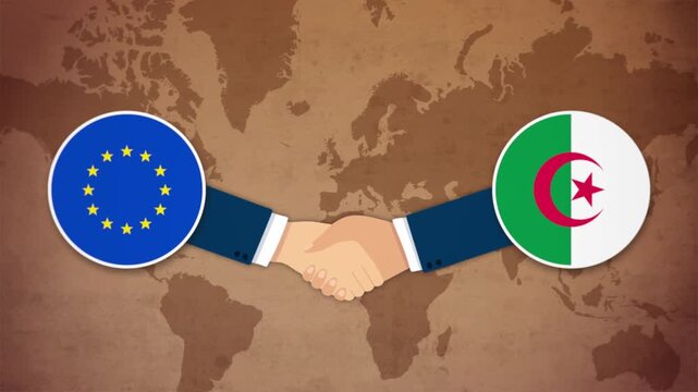 High Quality Animation Featuring Handshake of European Union & Algeria