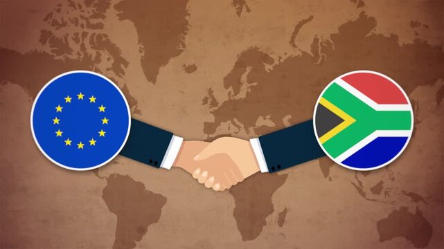 High Quality Animation Featuring Handshake of European Union & South Africa