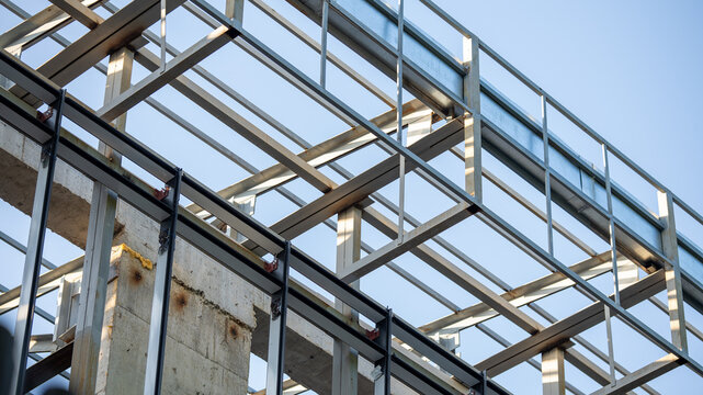 Steel frame structure of a building under construction