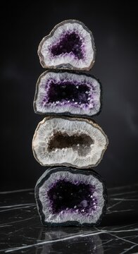 Amethyst geodes, purple crystals, mineral specimens, geode slices