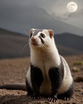 A dirt toned javan ferret badger genetic hybrid experiment fantasy animal, fictional species  in a desolate plains