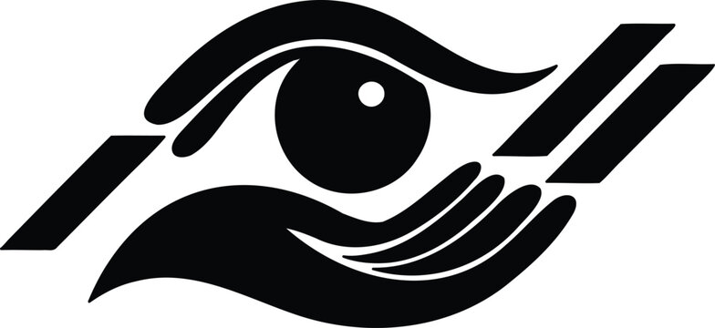 Stylized illustration of an eye being protected by a hand from flying objects  symbol of safety and security