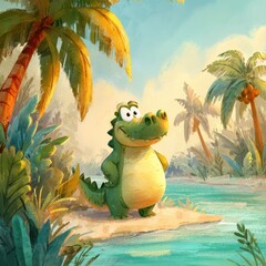 Naklejka premium Whimsical crocodile mascot for kid-friendly stories and designs