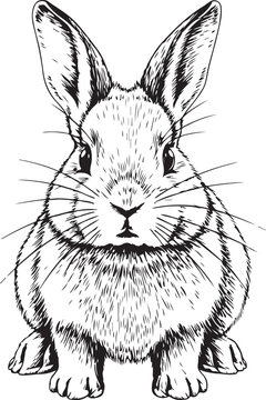 Cute Monochrome Line Drawing Stylized Rabbit in Simple Grayscale Sketch vector illustration