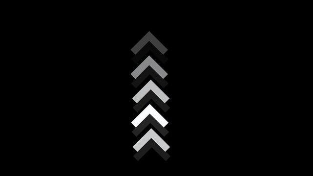 Minimalist animated upward arrow loading featuring pulsing chevron symbols in a vertical stack pattern, digital interface user experience navigation, and modern web ui