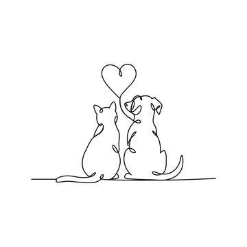 Continuous oneline drawing of cat and dog minimalist pet companionship art